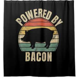 Retro Vintage Powered By Bacon BBQ BBQ Lovers Shower Curtain