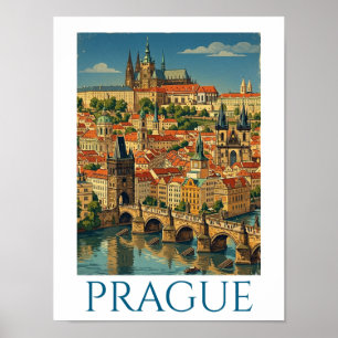 Retro Vintage Prague Czech Republic City View Poster