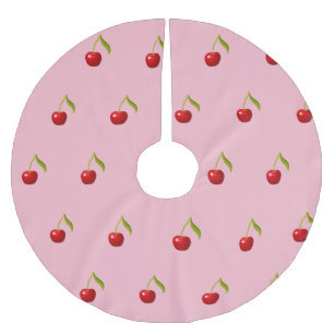 Retro Vintage Pretty Red Cherry Pink Pattern Brushed Polyester Tree Skirt