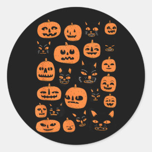 Retro Vintage Pumpkin Black Cat Halloween Costume Classic Round Sticker