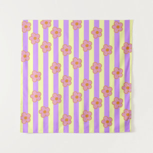 Retro Vintage Purple Stripe Flower Pattern Tapestry