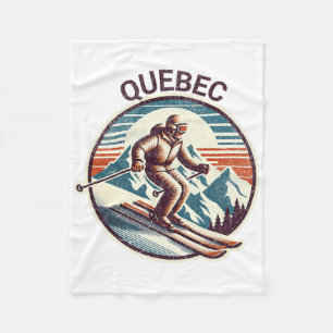 Retro Vintage Quebec Canada Ski Resort Winter Skii Fleece Blanket