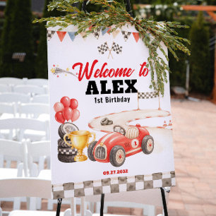 Retro Vintage Race Car Welcome Birthday Poster