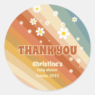 Retro Vintage Rainbow Baby Shower Thank You Classic Round Sticker