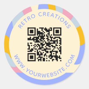 Retro Vintage Rays QR Code Abstract Business Classic Round Sticker