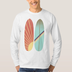 Retro Vintage Red & Blue Surfboard Illustration T-Shirt