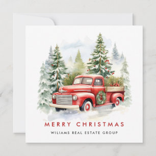 Retro Vintage Red Farm Truck Christmas Corporate Holiday Card