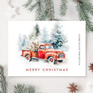 Retro Vintage Red Farm Truck Christmas Corporate Holiday Card