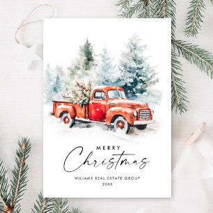 Retro Vintage Red Farm Truck Christmas Corporate Holiday Card