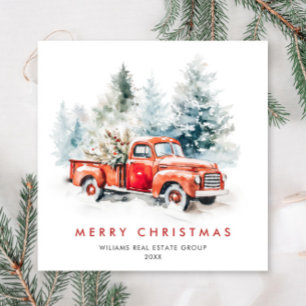Retro Vintage Red Farm Truck Christmas Corporate Holiday Card