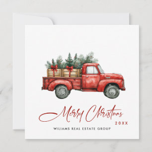 Retro Vintage Red Farm Truck Christmas Greeting Holiday Card