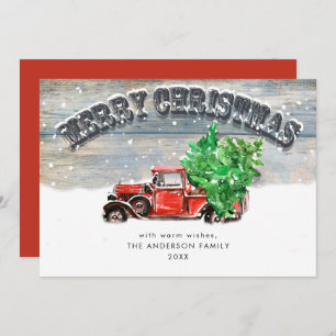 Retro Vintage Red Farm Truck Christmas Greeting Holiday Card