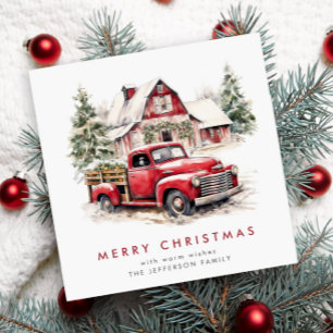 Retro Vintage Red Farm Truck Christmas Greeting Holiday Card