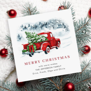 Retro Vintage Red Farm Truck Christmas Greeting Holiday Card