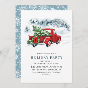 Retro Vintage Red Farm Truck Christmas Party Invitation