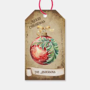 Retro Vintage Red Green Christmas Tree Ornament Gift Tags