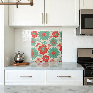 Retro Vintage Red Green Floral  Ceramic Tile