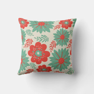 Retro Vintage Red Green Floral Cushion