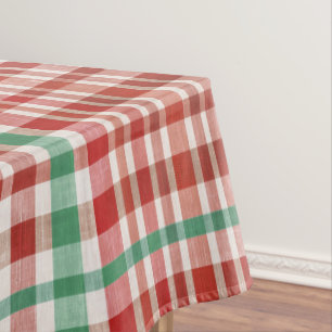 Retro Vintage Red Green Textured Plaid Tablecloth