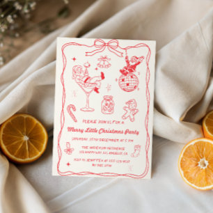 Retro Vintage Red Merry Little Christmas Party Invitation