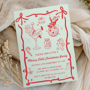 Retro Vintage Red Merry Little Christmas Party Invitation