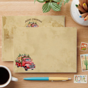 Retro Vintage Red Pickup Truck Merry Christmas Envelope