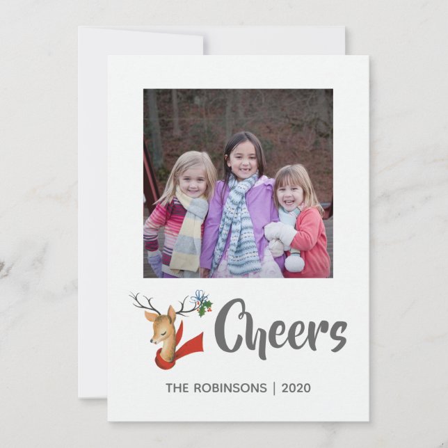 Retro Vintage Reindeer Christmas Family Photo Holiday Card (Front)