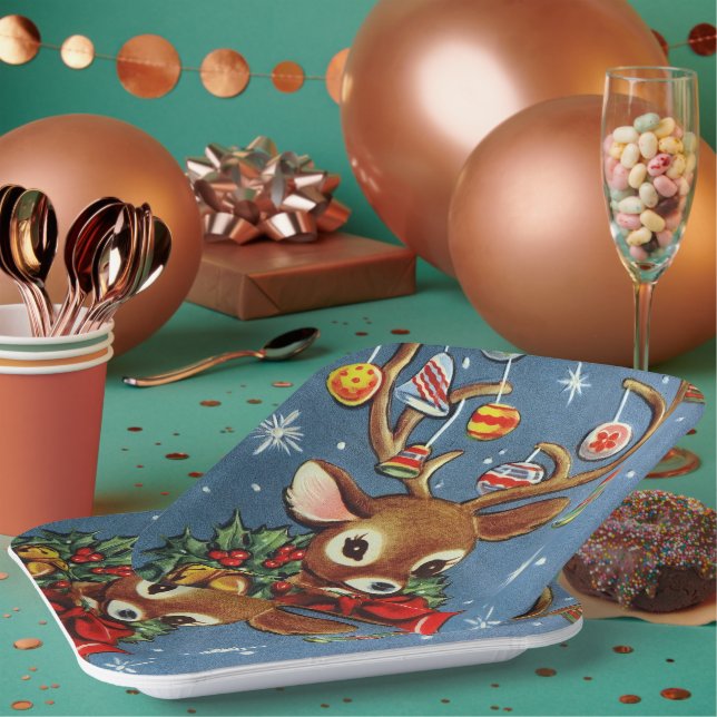 Retro Vintage reindeer Christmas party plate (Multi)