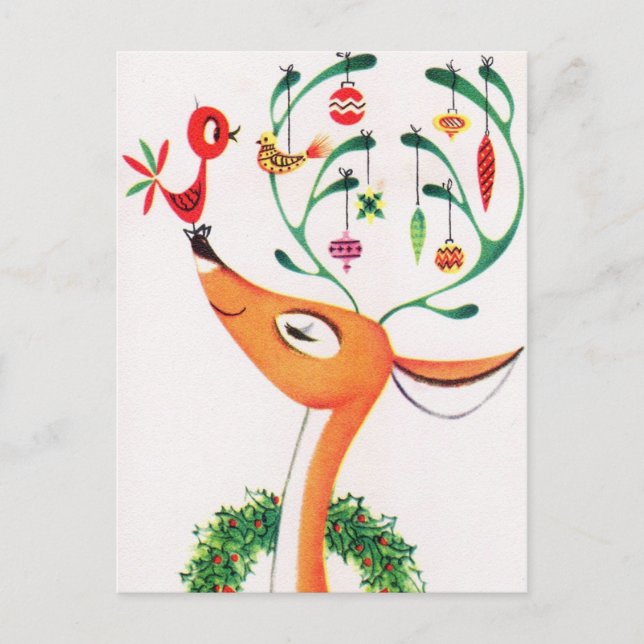 Retro Vintage reindeer Christmas postcard (Front)