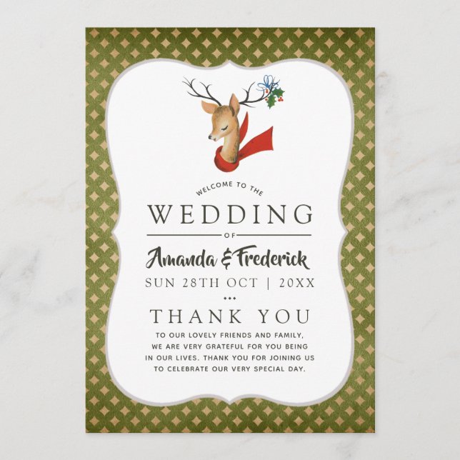 Retro Vintage Reindeer Christmas Wedding Program (Front)