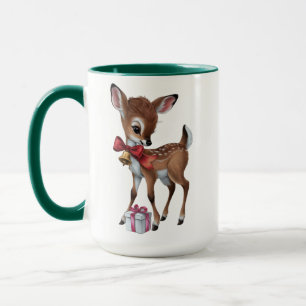 Retro Vintage Reindeer Pink Christmas Baby Deer Mug