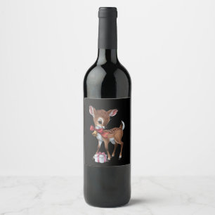 Retro Vintage Reindeer Pink Christmas Baby Deer Wine Label