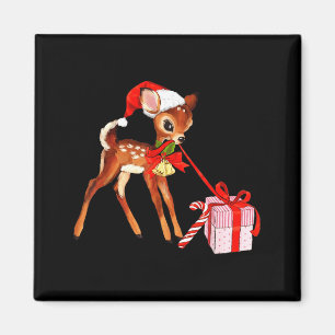 Retro Vintage Reindeer Red Christmas Baby Deer Cot Magnet