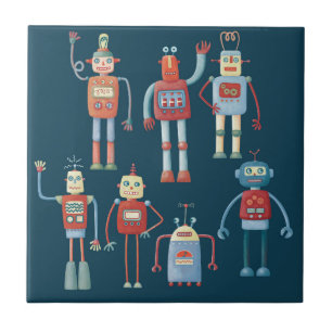 Retro Vintage Robots Ceramic Tile