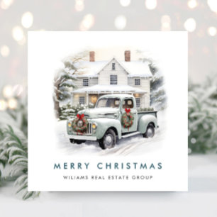 Retro Vintage Sage Farm Truck Christmas Corporate Holiday Card