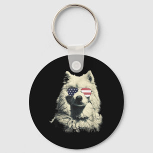 Retro Vintage Samoyed Aamerican Flag July 4th Key Ring