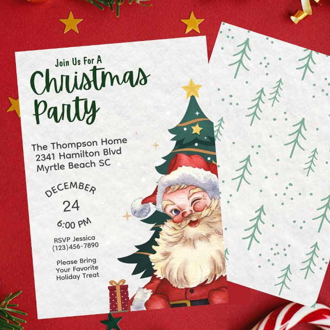 Retro Vintage Santa Christmas Party Invitation (Creator Uploaded)