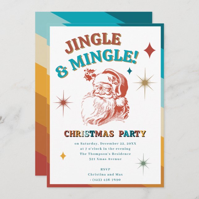Retro Vintage Santa Christmas Party Jingle Mingle Invitation (Front/Back)