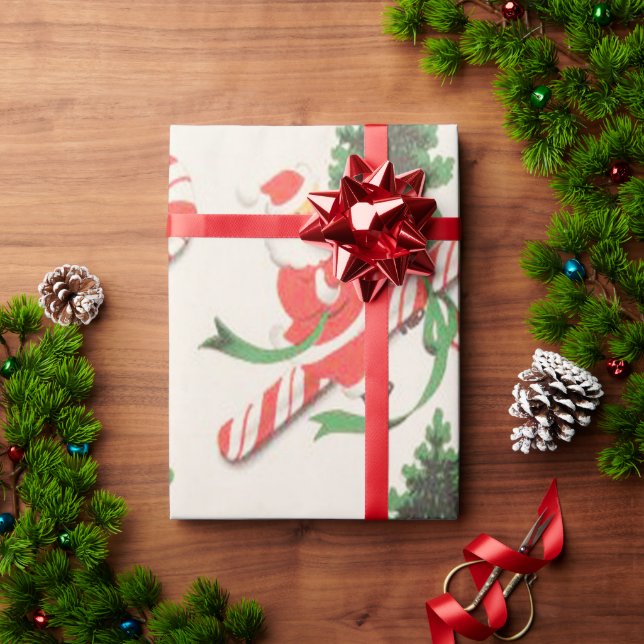 Retro, Vintage Santa Claus Candy Canes Wrapping Paper (Holiday Gift)