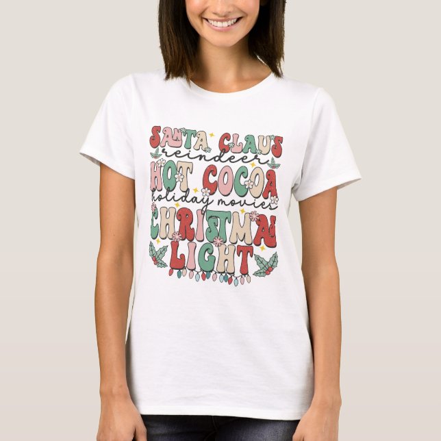 Retro Vintage Santa Claus Reindeer Festive T-Shirt (Front)