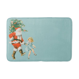 Retro Vintage Santa & Girl Christmas Bath Mat