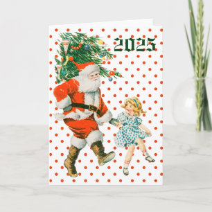 Retro Vintage Santa & Girl Christmas Card