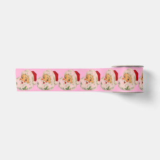 Retro vintage Santa pink Christmas Satin Ribbon