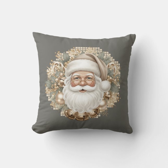 Retro Vintage Santa Throw Pillow (Front)