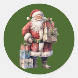 Retro Vintage Santa with Pleasant Gifts Classic Round Sticker