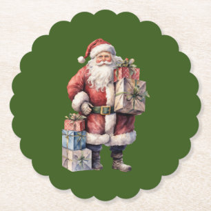 Retro Vintage Santa with Pleasant Gifts Paper Coaster