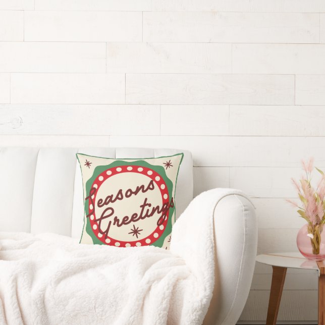 Retro Vintage Seasons Greetings Christmas  Cushion (Couch)
