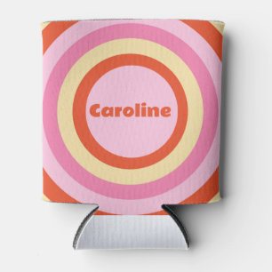 Retro Vintage Seventies Circle Pattern Custom Can Cooler