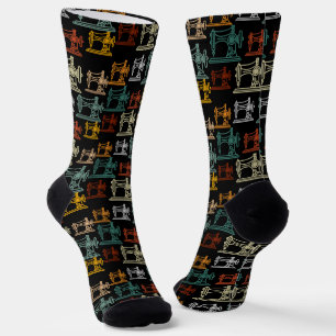 Retro Vintage Sewing Machines Pattern -Sewing Gift Socks