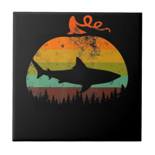 Retro Vintage Shark Pumpkin Halloween Gifts Ceramic Tile